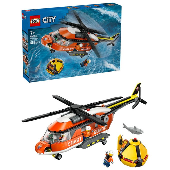 Lego 60503 City Elicottero della Guardia Costiera Set di Costruzione 551 Pezzi 4 Minifigure per Bambini 7 Anni