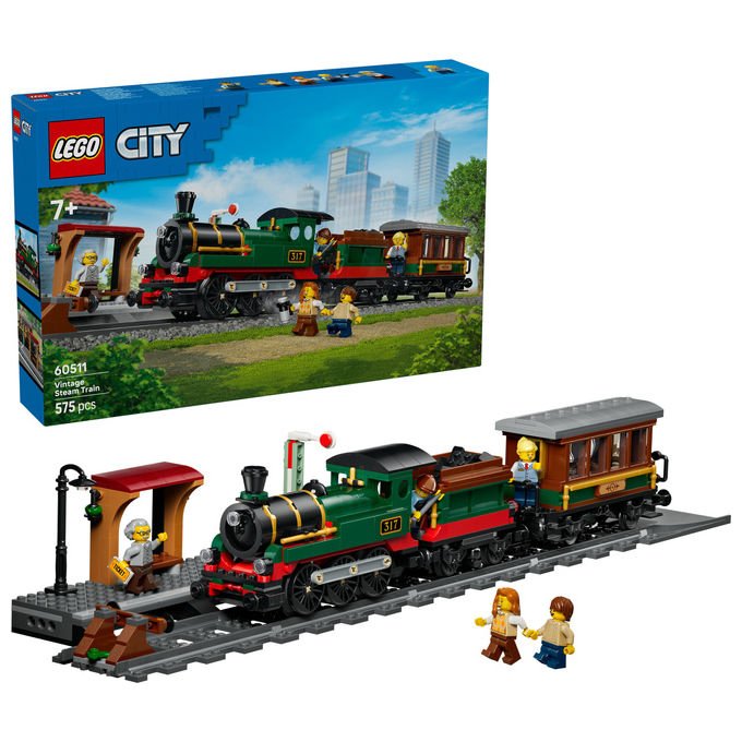 Lego 60511 City Treno a Vapore Vintage Set Costruibile 575 Pezzi 5 Minifigure per Bambini 7+