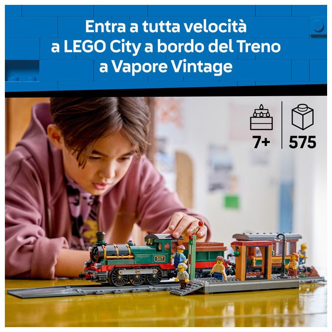 Lego 60511 City Treno a Vapore Vintage Set Costruibile 575 Pezzi 5 Minifigure per Bambini 7+