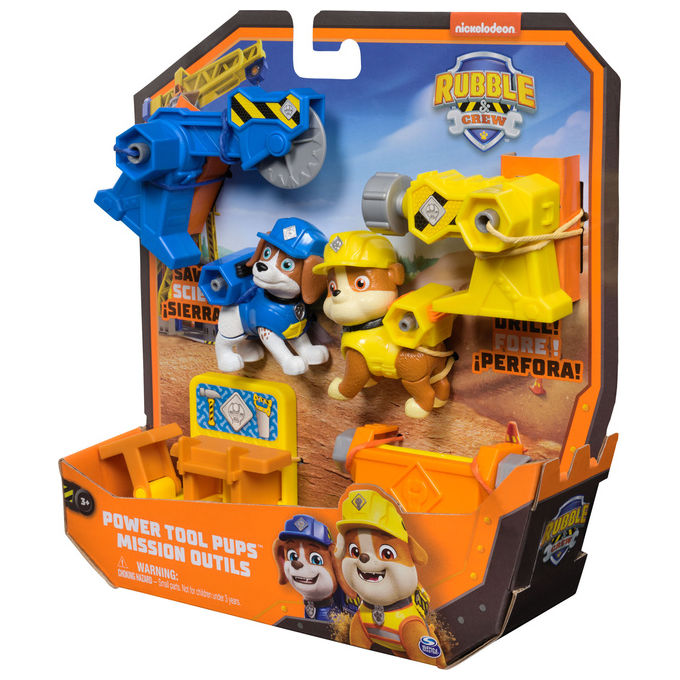 Spin Master 6071661 Rubble and Crew Power Tool Pups Set Personaggi Giocattolo con 2 Attrezzi e 2 Accessori colore Multicolore