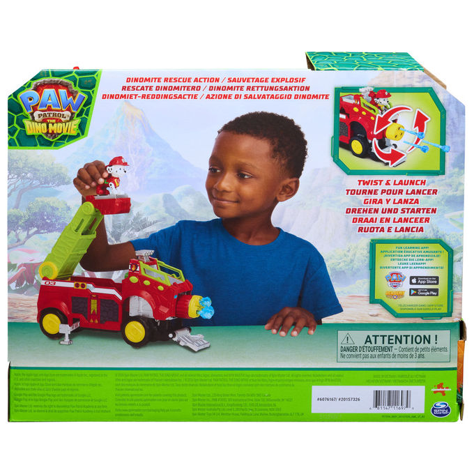 Paw Patrol 6076167 Dino Rescue Responder Camion dei Pompieri con Action Figure di Marshall e 3 Proiettili colore Multicolore