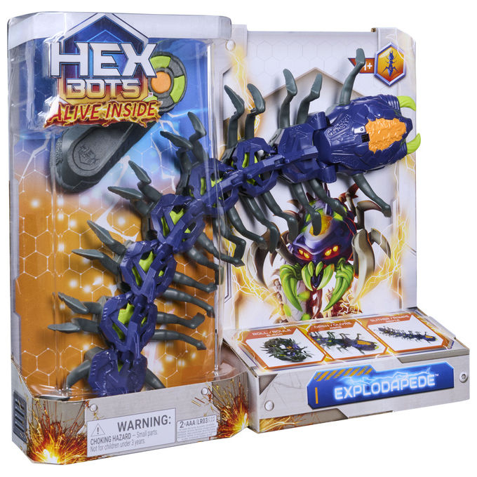 HEX BOTS 6076554 Explodapede Robot Radiocomandato con Occhi Luminosi USB-C Ricaricabile colore Nero