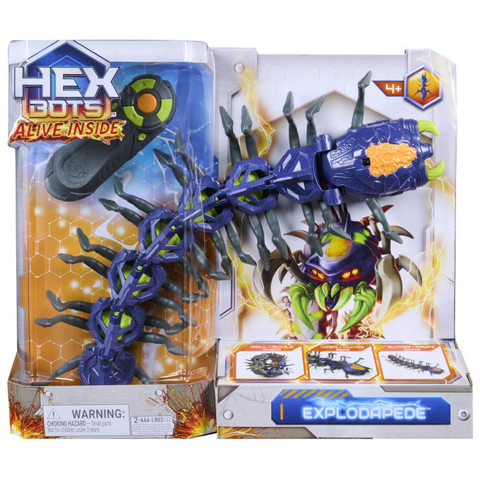 HEX BOTS 6076554 Explodapede Robot Radiocomandato con Occhi Luminosi USB-C Ricaricabile colore Nero
