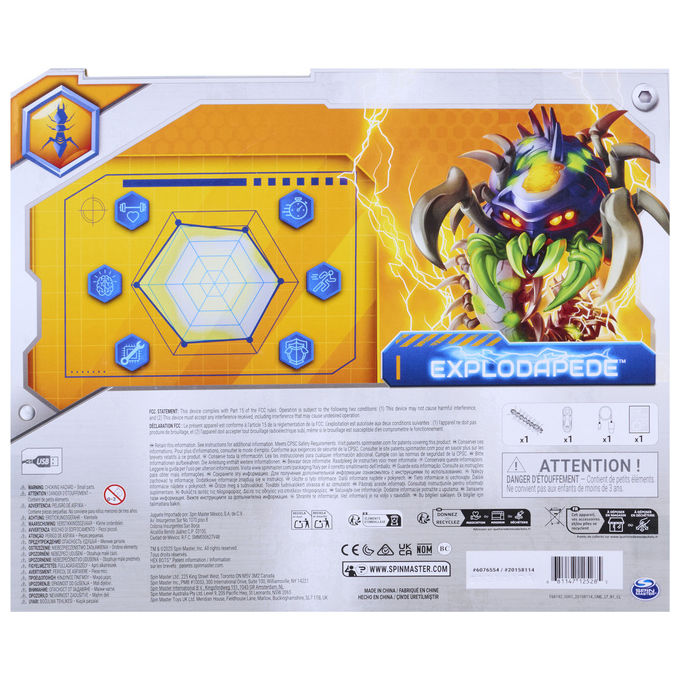 HEX BOTS 6076554 Explodapede Robot Radiocomandato con Occhi Luminosi USB-C Ricaricabile colore Nero