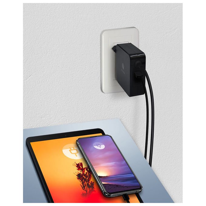ICY BOX IB-PS101-PD Caricatore USB PD 3.0 90W con USB-C e USB-A 120 x 30 x 83 mm colore Nero