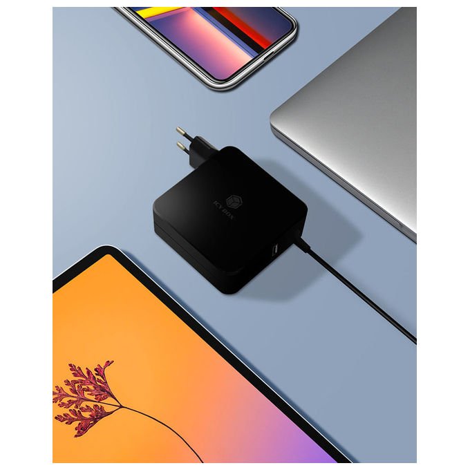 ICY BOX IB-PS101-PD Caricatore USB PD 3.0 90W con USB-C e USB-A 120 x 30 x 83 mm colore Nero