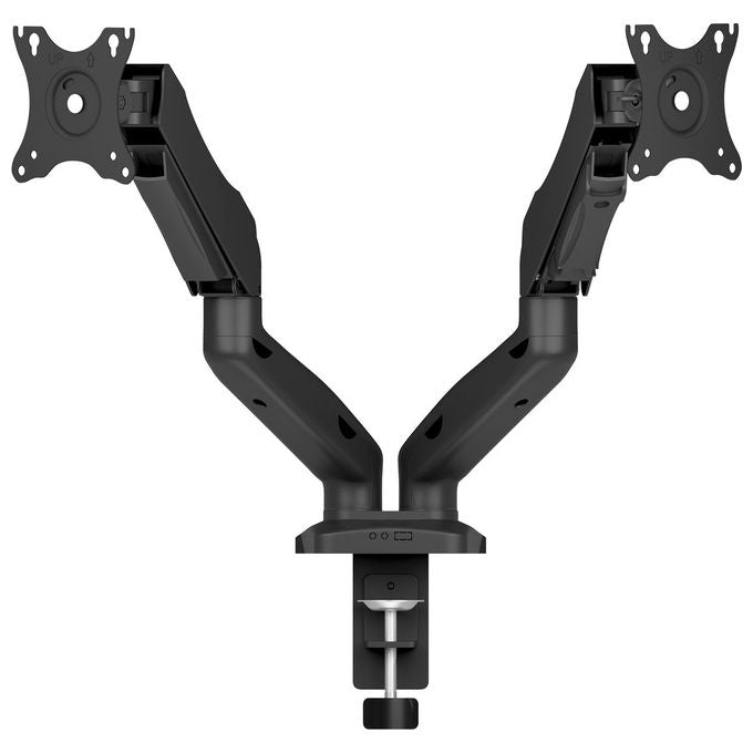 ICY BOX IB-MS204-T Supporto da Scrivania per Doppio Monitor fino a 32'' con Regolazione Altezza e Movimento Swivel e Tilt VESA 75x75 100x100 mm colore Grigio Argento