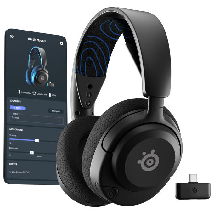 SteelSeries 61673 Arctis Nova 5P Cuffie Gaming Wireless 2.4GHz Bluetooth 5.3 Microfono ClearCast Gen2.X Batteria 60h colore Nero