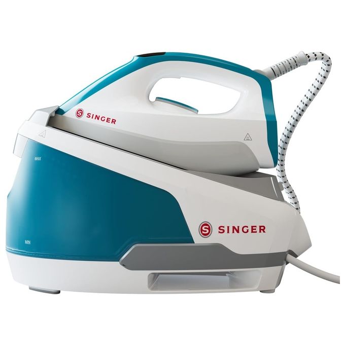 Singer True Blast 1.0 – Ferro da stiro con caldaia, potenza 2200 W, pressione 4 bar, autonomia continua, serbatoio 1,0 L, colpo vapore rapido, piastra antiaderente, colore Bianco-Blu