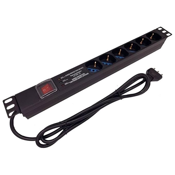 Link Multipresa da Rack 19'' 6 Prese Universali con Interruttore Spina Italiana 16a e Interruttore Contro le Sovratensioni