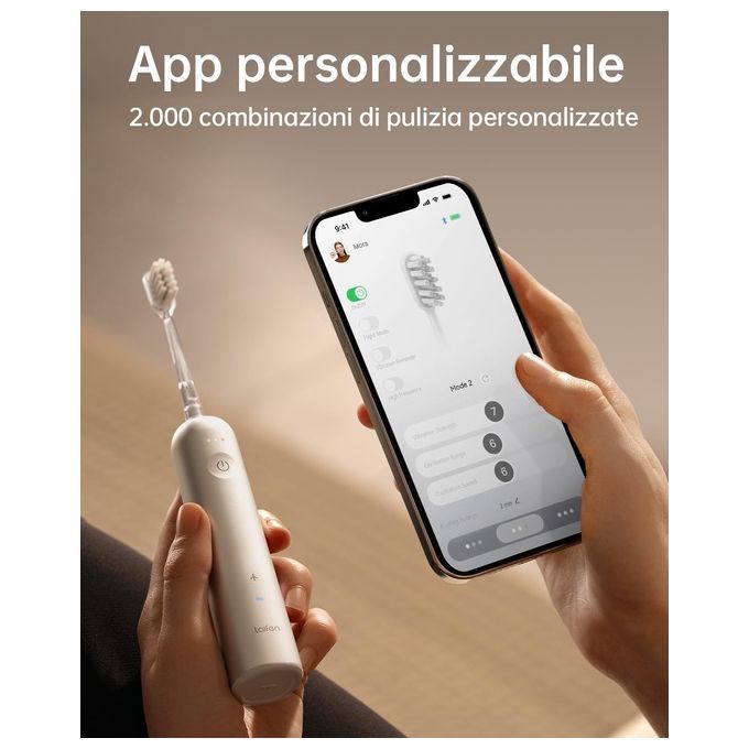 Laifen, Spazzolino Elettrico Rotante Oscillante in Alluminio, 3 Testine