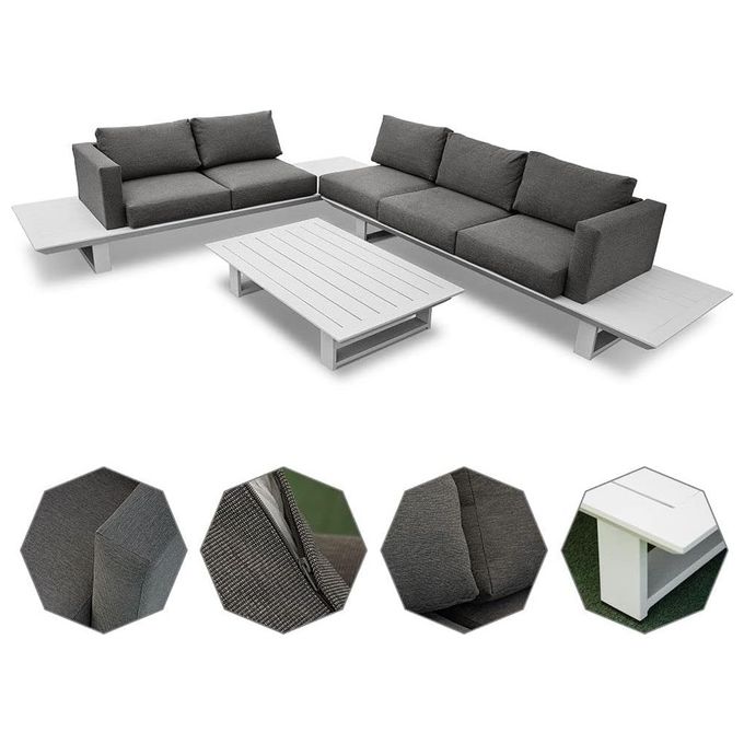 Set salottino Costa del Sol salotto in alluminio ad angolo Bianco e grigio