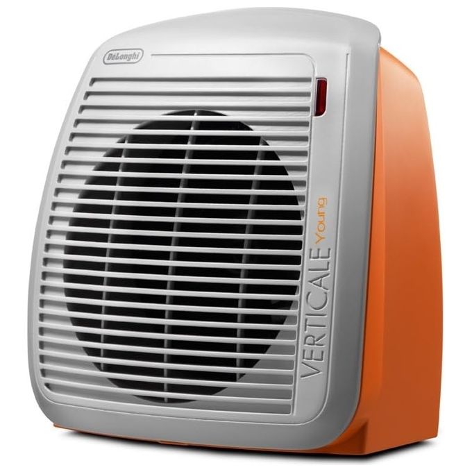 De’Longhi HVY1020 - Termoventilatore verticale da tavolo, potenza 2 000 W, 2 livelli di calore, termostato regolabile, funzione ventilazione, Grigio-Arancione