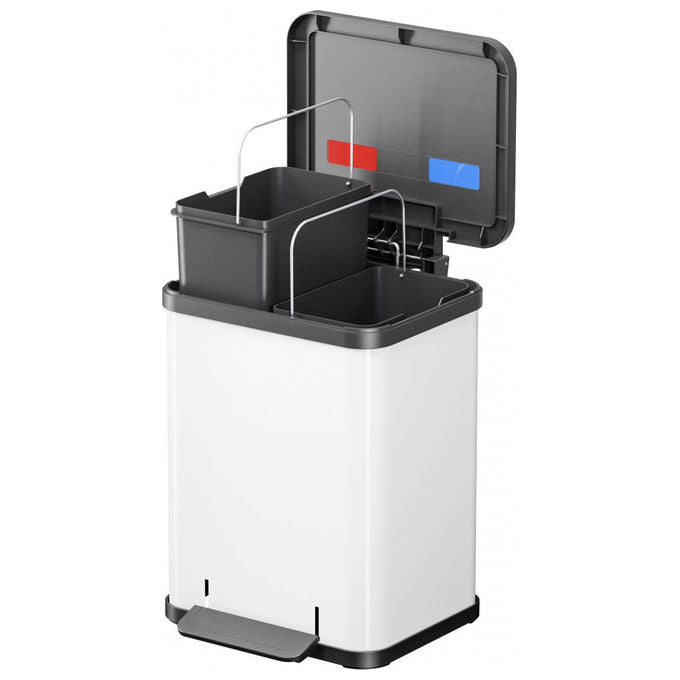 Hailo 4007126016133 Öko duo Plus M Pattumiera a Pedale con 2 Secchi Interni 18 L Apertura Silenziosa e Contenitori Estraibili colore Bianco