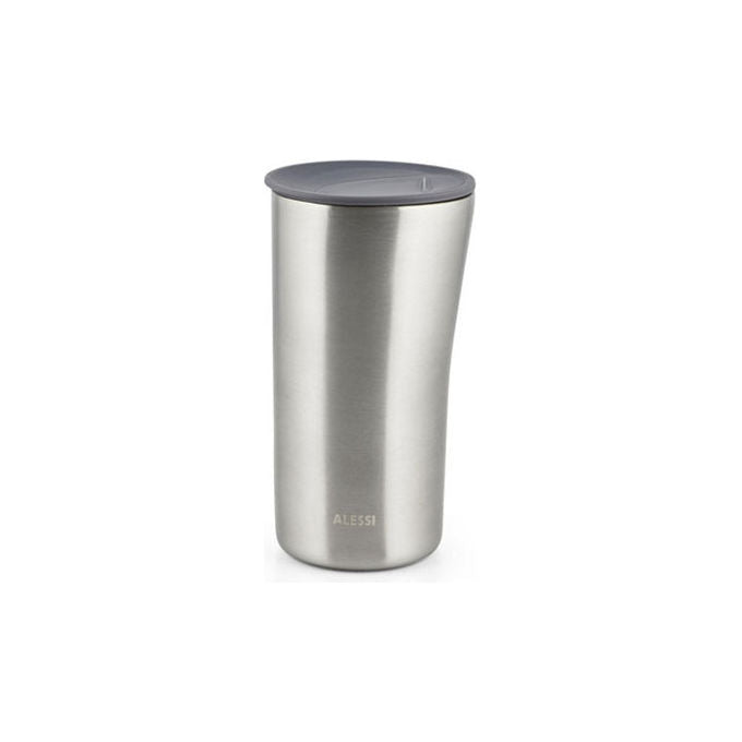Alessi BURI Bicchiere Termico 330 ml Acciaio Inossidabile con Coperchio Scorrevole e Base Antiscivolo colore Antracite