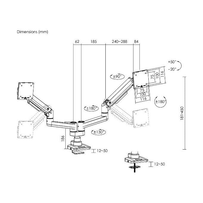 Conceptronic Supporto da Tavolo per Monitor a Schermo Piatto 35'' Nero Scrivania