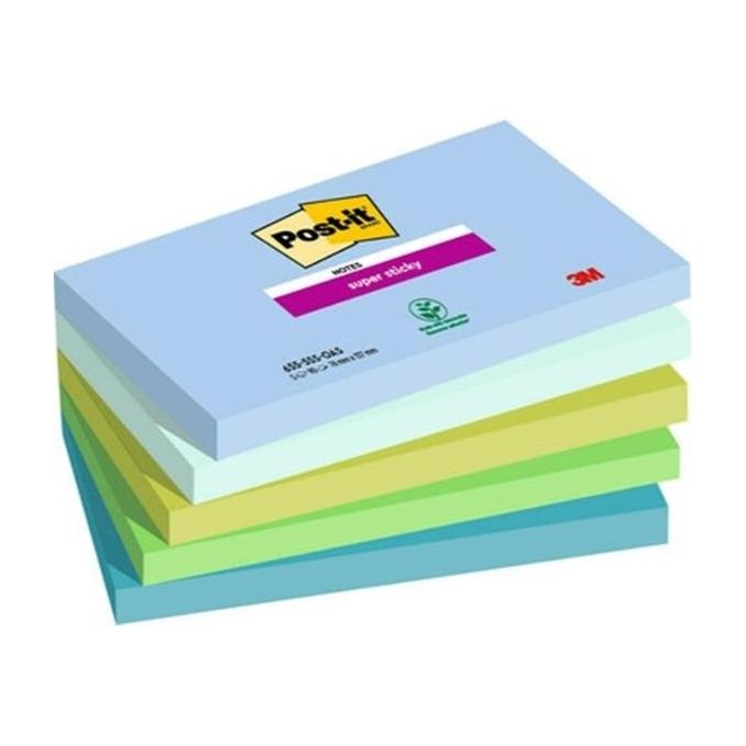 Post-it Confezione 5 Blocchetti 76x76mm 5x90 Fogli Super Sticky Collezione Oasis Azzurro