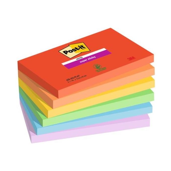Post-it Confezione 6 Blocchetti 76x127mm 6x90 Fogli Super Sticky Collezione Playful Rosso