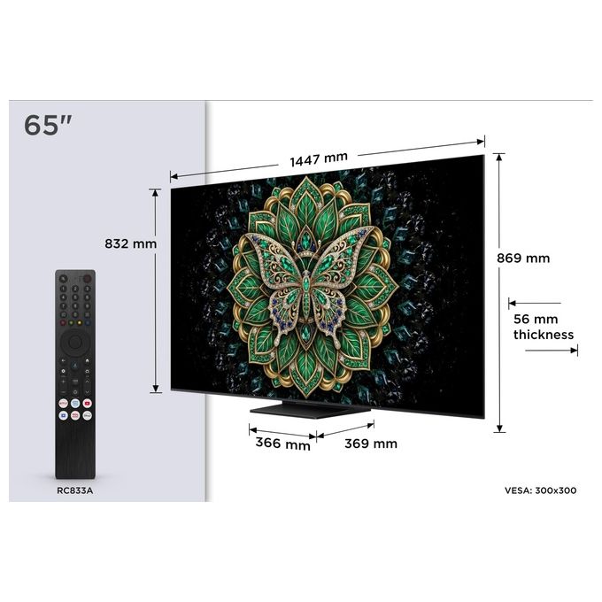TCL 65C6K PRO TV QD-Mini LED 4K UHD 144Hz Dolby Vision 2.1 Onkyo colore Nero