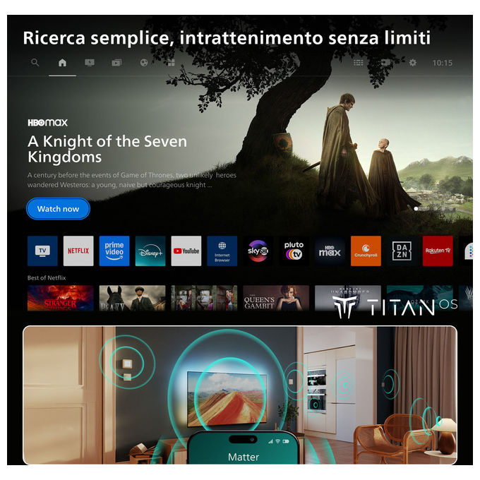 Philips 65PQS8701-12 Ambilight TV 65PQS8701 Smart TV 4K UHD QLED 65'' Dolby Atmos Titan OS colore Nero