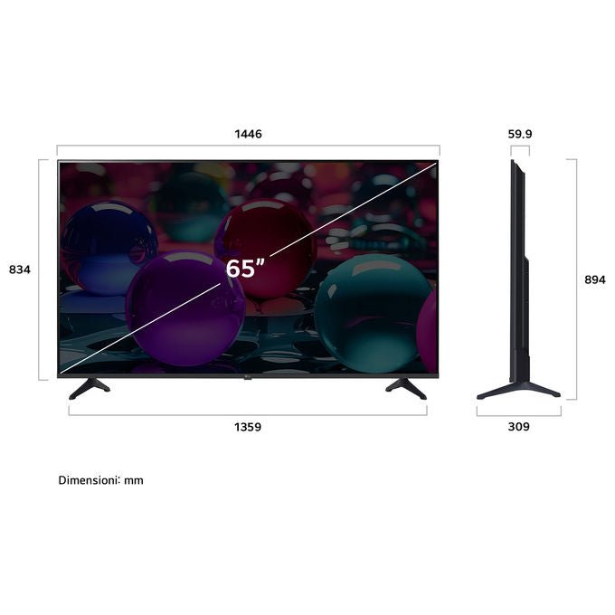 LG smart tv 65 pollici 4K, 65UA73006LA, LED Direct-LED, WebOS 25, HDR10, processore α7 Gen8, Game Optimizer, DVB-T2