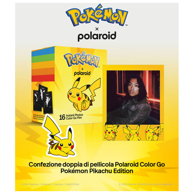 Polaroid 6657 Pellicola Istantanea a Colori per Fotocamera Go Edizione Pokémon Pikachu Confezione Doppia con 16 Foto e Cornici Gialle colore Giallo
