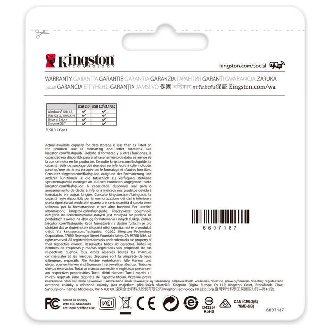 Kingston DataTraveler Exodia DTX-64GB Flash Drive USB 3.2 Gen 1 con Cappuccio Protettivo e Anello Portachiavi in Colori Multipli