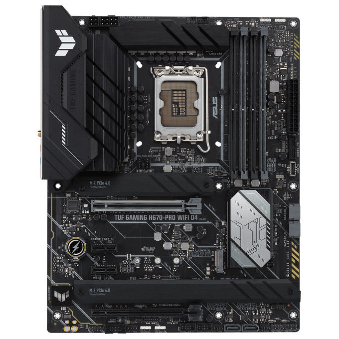 ASUS TUF Gaming H670-PRO WiFi D4 Scheda Madre ATX, Intel H670, LGA1700, DDR4, PCI 5.0, Intel 2.5Gb Ethernet, WiFi 6, Realtek 7.1 Surround, 4xM.2, 4xSATA 6GB-s, USB 3.2 Gen 2x2, Armoury Crate, Nero