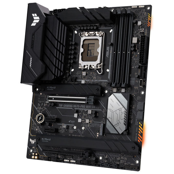 ASUS TUF Gaming H670-PRO WiFi D4 Scheda Madre ATX, Intel H670, LGA1700, DDR4, PCI 5.0, Intel 2.5Gb Ethernet, WiFi 6, Realtek 7.1 Surround, 4xM.2, 4xSATA 6GB-s, USB 3.2 Gen 2x2, Armoury Crate, Nero