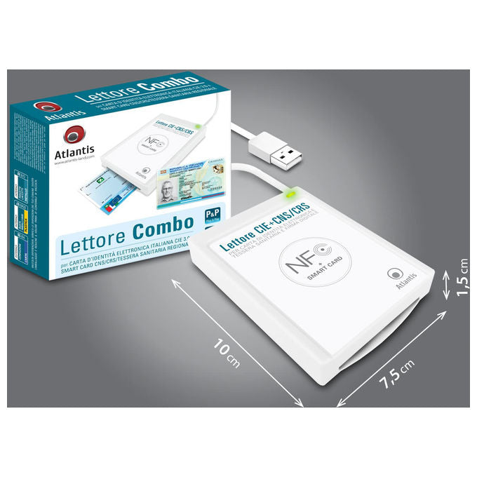 Atlantis Lettore CIE 3.0 SPID, Windows 10 11, Bianco, NFC USB