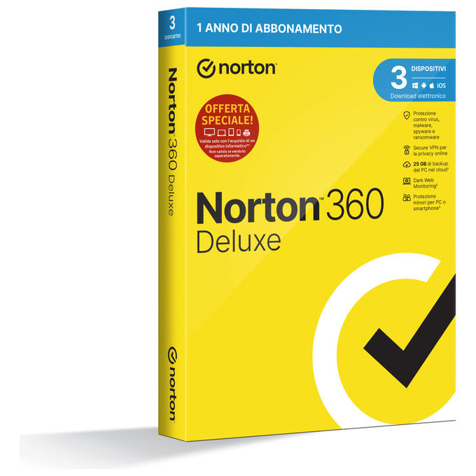 Norton 360 Deluxe 2024 - Antivirus per 3 dispositivi - Licenza 1 anno - Software sicurezza