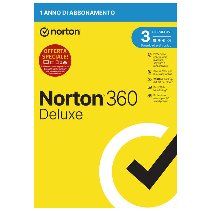 Norton 360 Deluxe 2024 - Antivirus per 3 dispositivi - Licenza 1 anno - Software sicurezza