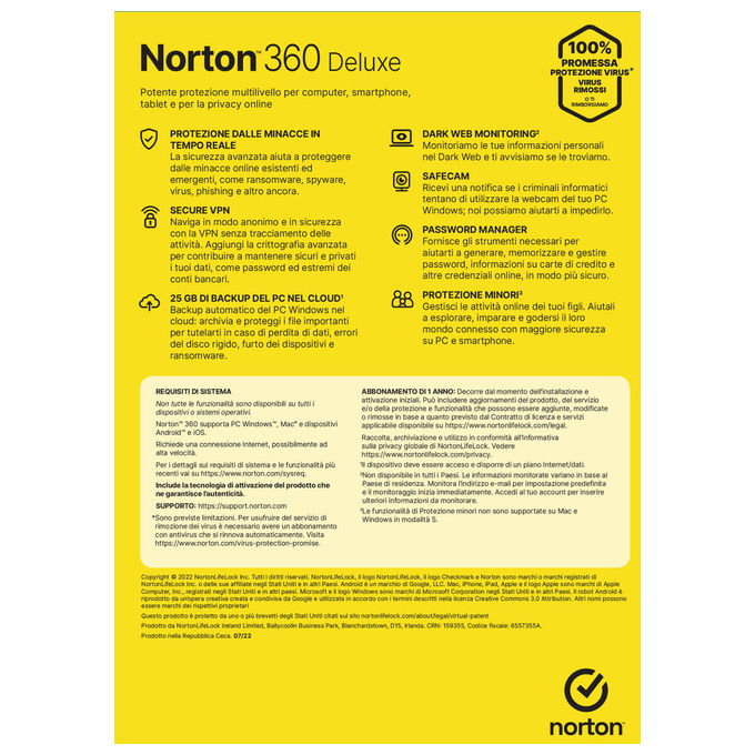 Norton 360 Deluxe 2024 - Antivirus per 3 dispositivi - Licenza 1 anno - Software sicurezza