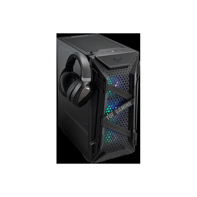 ASUS TUF Gaming GT301, case gaming ATX mid-tower con pannello laterale in vetro temperato, griglia frontale a nido d'ape, 3 ventole 120mm AURA, supporto cuffie e compatibilita' radiatori fino a 360mm