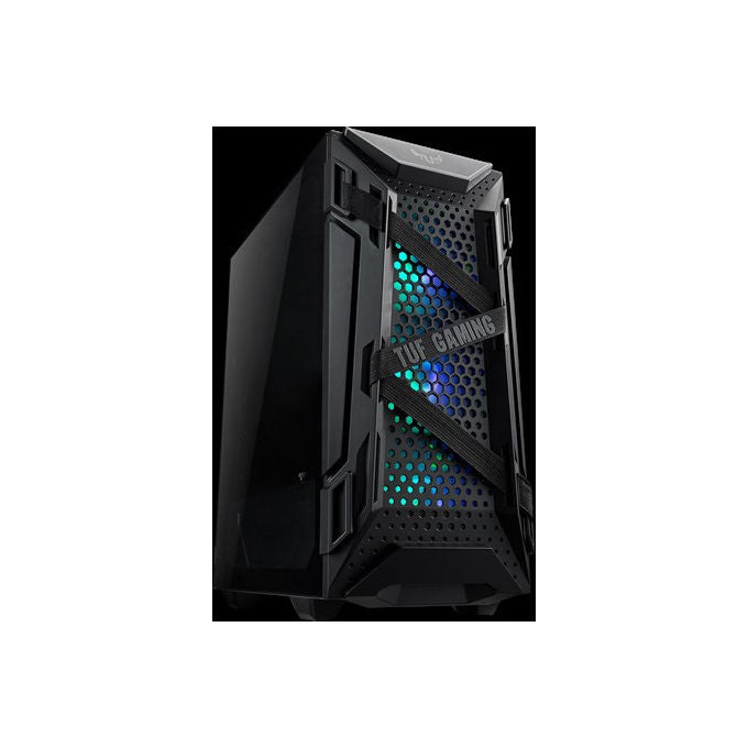 ASUS TUF Gaming GT301, case gaming ATX mid-tower con pannello laterale in vetro temperato, griglia frontale a nido d'ape, 3 ventole 120mm AURA, supporto cuffie e compatibilita' radiatori fino a 360mm