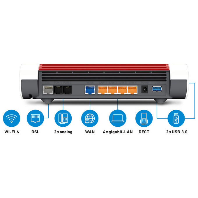Fritz! Box 7590 AX Router Wi-Fi 6 Dual-band 2400 Mbit-s 4 Porte Gigabit Bianco