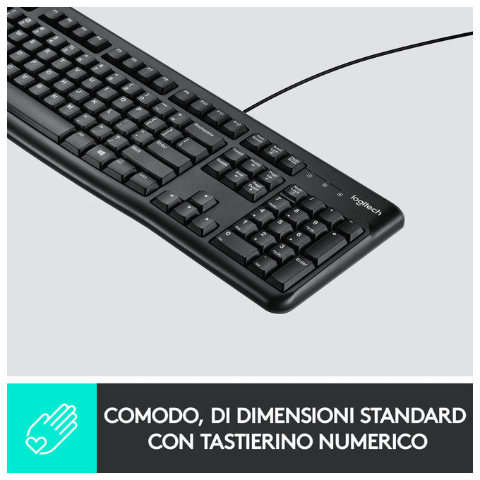 Logitech K120 Tastiera USB Cablata Full-size QWERTY Italiano Nero per Windows-Linux