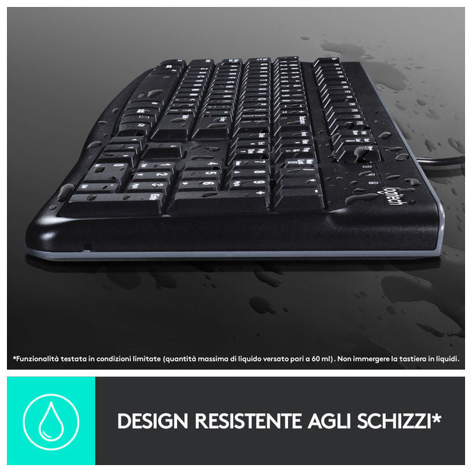 Logitech K120 Tastiera USB Cablata Full-size QWERTY Italiano Nero per Windows-Linux