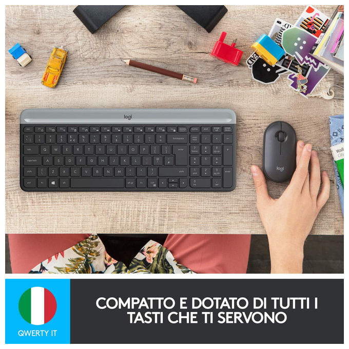 Logitech 920-009196 MK470 Kit Tastiera e Mouse Wireless Full-size QWERTY Italiano 1000 DPI colore Grafite
