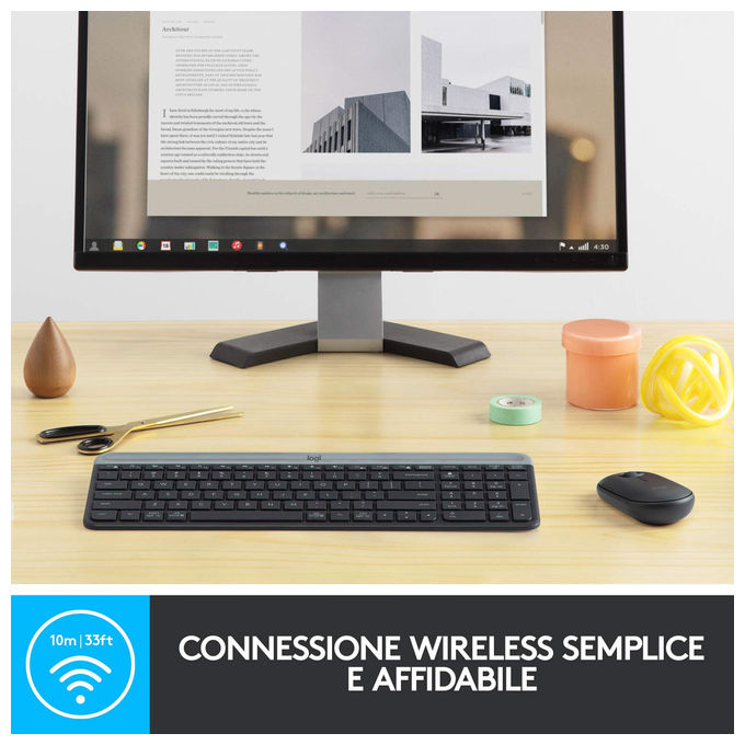 Logitech 920-009196 MK470 Kit Tastiera e Mouse Wireless Full-size QWERTY Italiano 1000 DPI colore Grafite