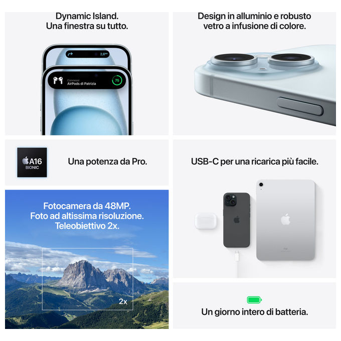 Apple iPhone 15 128GB Nero - Fotocamera 48MP, USB-C, Dynamic Island