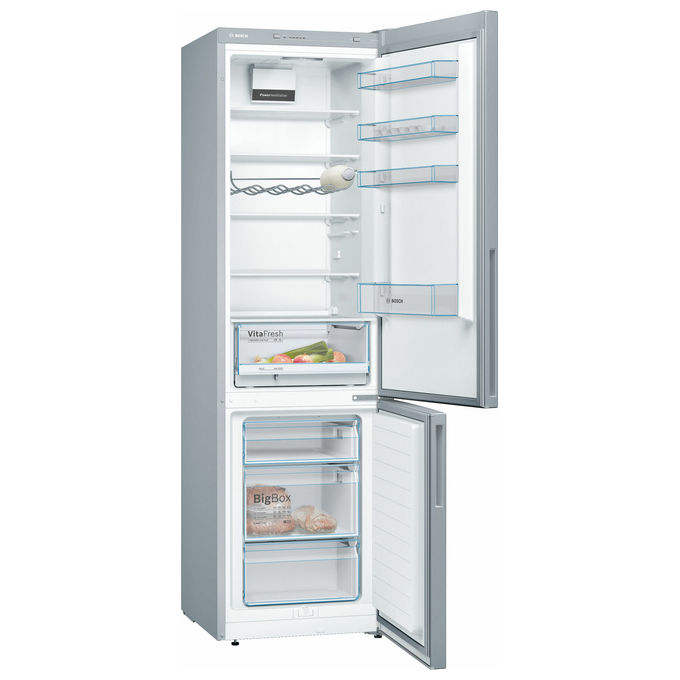 Bosch Serie 4 KGV39VLEAS Frigorifero a libera instalalzione combinato ventilato 342 Litri Classe E Congelatore Low Frost 201x60x65 Metal Look