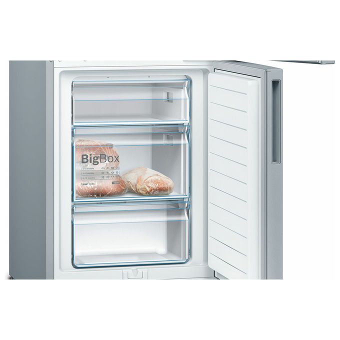 Bosch Serie 4 KGV39VLEAS Frigorifero a libera instalalzione combinato ventilato 342 Litri Classe E Congelatore Low Frost 201x60x65 Metal Look