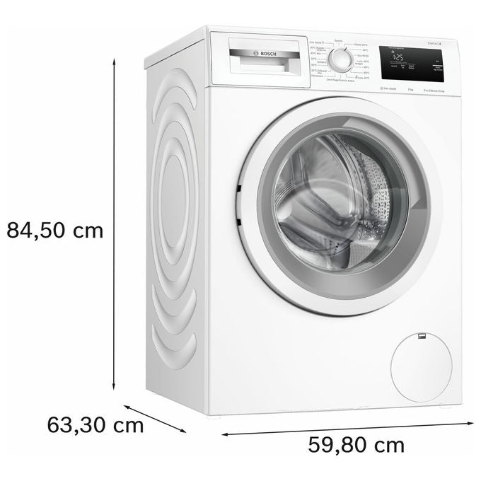 Bosch WAN24009II Serie 4 – Lavatrice a carica frontale da libera installazione 9 kg, 1200 rpm, Classe A, Iron Assist, EcoSilence Drive, ActiveWater Plus, (84,5x59,8x59,0 cm), Bianco