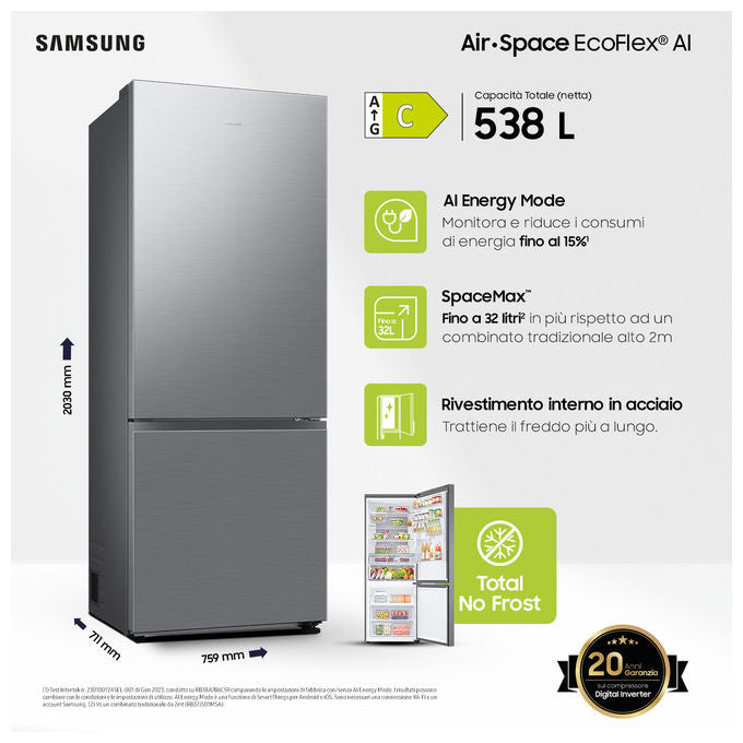 Samsung RB53DG706CS9 Frigorifero Doppia Porta Libera Installazione 538 Litri Classe Energetica C Metallico-Acciaio Inossidabile
