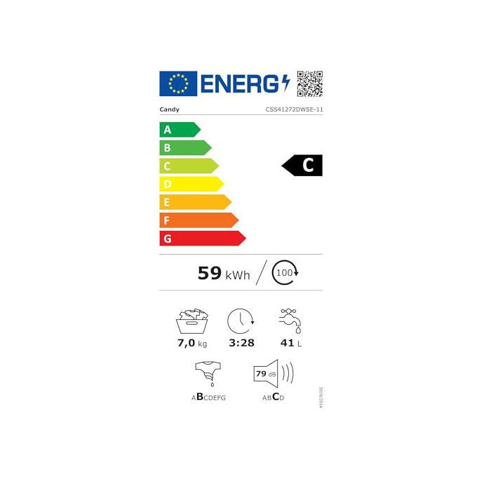 Candy CSS41272DWSE-11 Smart Lavatrice Slim 7 Kg 1200 rpm Classe C NFC Vapore (85x60x45 cm) colore Bianco