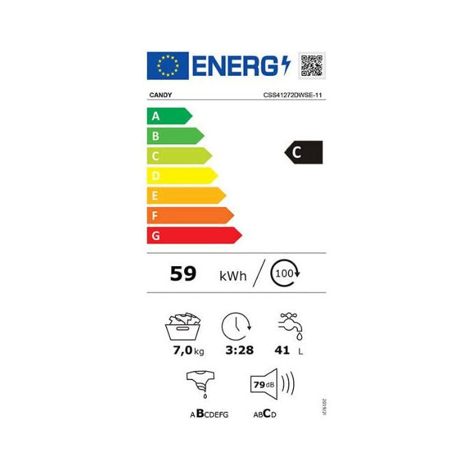 Candy CSS41272DWSE-11 Smart Lavatrice Slim 7 Kg 1200 rpm Classe C NFC Vapore (85x60x45 cm) colore Bianco