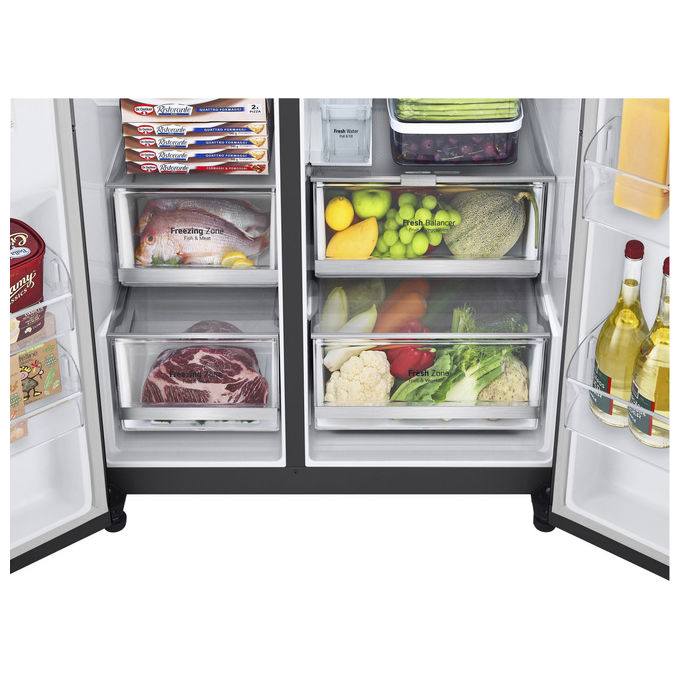 LG GSGV81EPLL - Frigorifero Side-by-Side 635 L, 179 cm, Classe E, 36 dB, Total No Frost, InstaView, DoorCooling+, Dispenser acqua e ghiaccio, Nero opaco