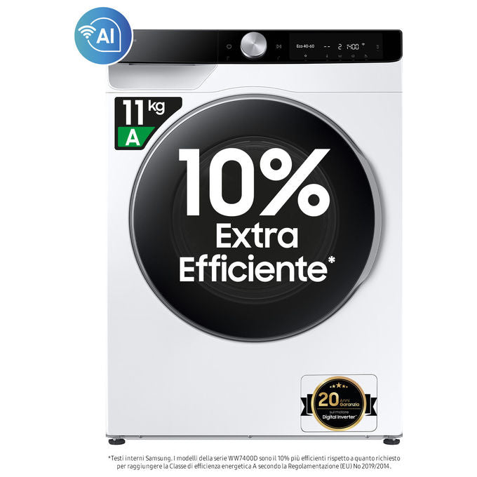Samsung WW11DG6B25LKU3 ecobubble Lavatrice Frontale 11 Kg 1400 rpm Classe A Wi-Fi Vapore 72 dB (85x60x60 cm) colore Bianco