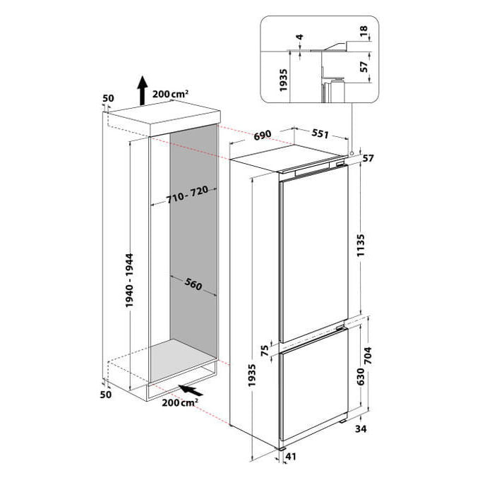 Hotpoint HA SP70 T121 Frigorifero Combinato No Frost da Incasso 394 Litri Classe Energetica E Bianco